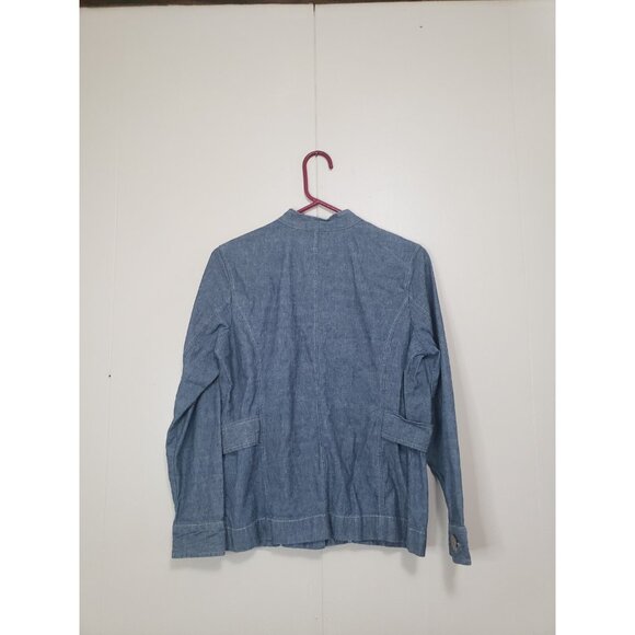 Koret City Blues Womens Petite PS Denim Jacket Chambray Wood Button Band Collar - Picture 2 of 5